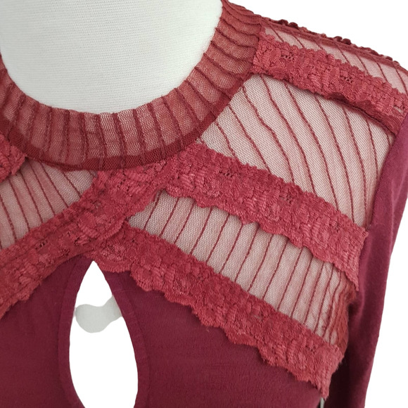 Free People New Romantics Ruby Jane Lace Mesh Cut Out Long Sleeve Tee XS - Picture 4 of 8